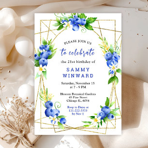 Blueberries and Foliage Birthday Party Invitation