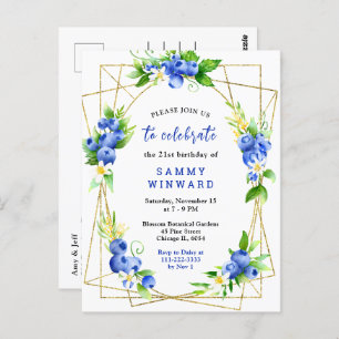 Blueberries and Foliage Birthday Party Postcard