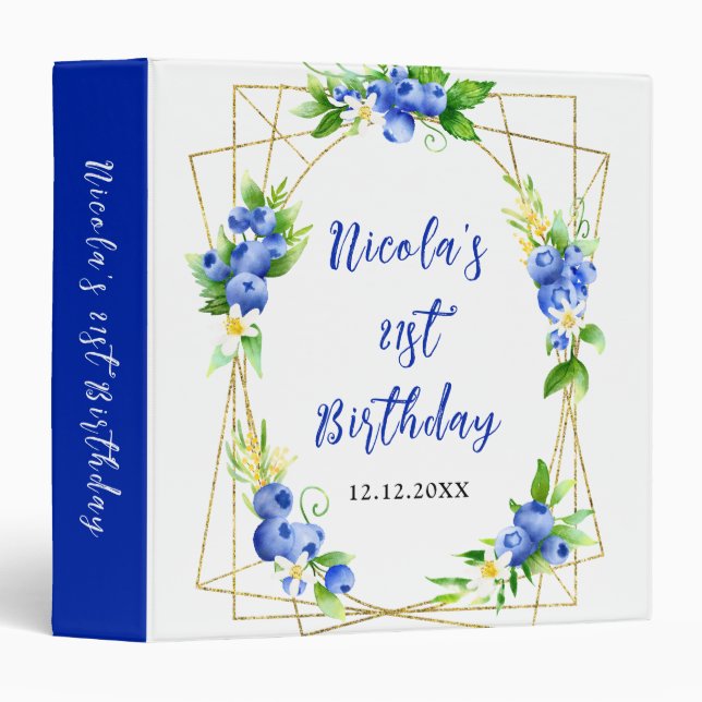 Blueberries and Foliage Birthday Photo Album 3 Ring Binder (Front/Spine)