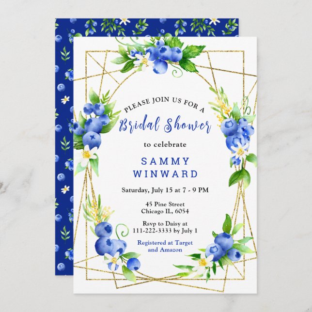 Blueberries and Foliage Bridal Shower Invitation (Front/Back)