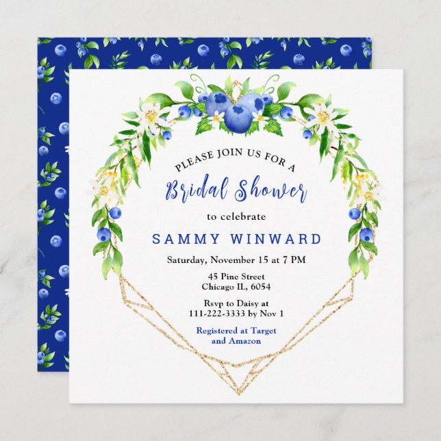 Blueberries and Foliage Bridal Shower Invitation (Front/Back)