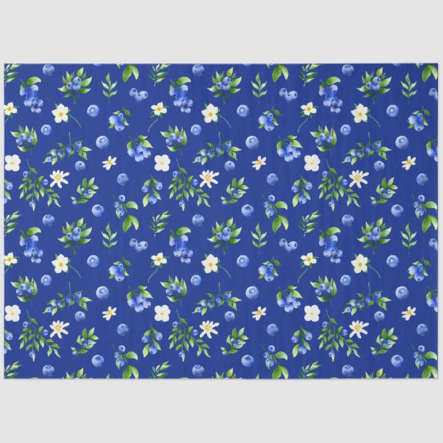 Blueberries and Foliage Pattern Tissue Paper (Front)