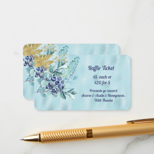 Blueberries and Gold Leaves on Blue Foil Raffle Enclosure Card