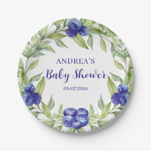 Blueberries and Greenery Foliage Baby Shower Paper Plates
