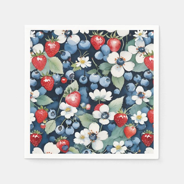 Blueberries And Strawberries Floral Napkins (Front)