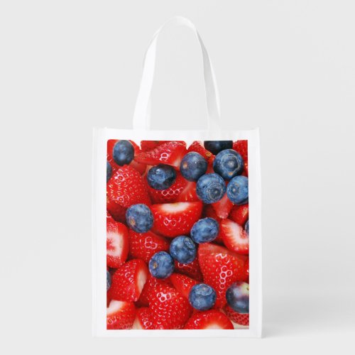 Blueberries and strawberries grocery bag
