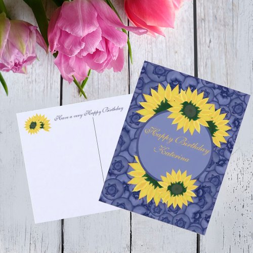 Blueberries and sunflowers Happy Birthday Holiday Postcard