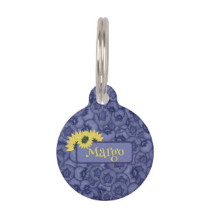 Blueberries and sunflowers. Personalized Pet ID Tag