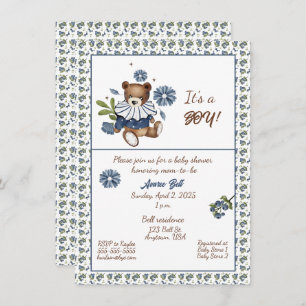 Blueberries and Teddy Bear It's A Boy! Shower Invitation