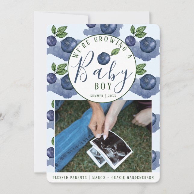 Blueberries Baby Boy Pregnancy Invitation (Front)