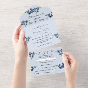 Blueberries Berries Fruit Elegant Blue Wedding All In One Invitation