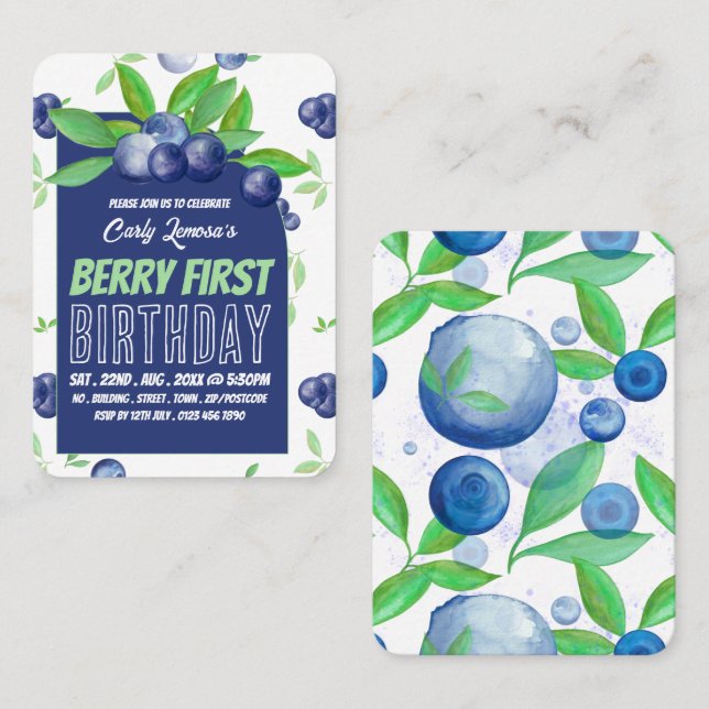 Blueberries, Berry First Birthday Handout Tickets (Front/Back)