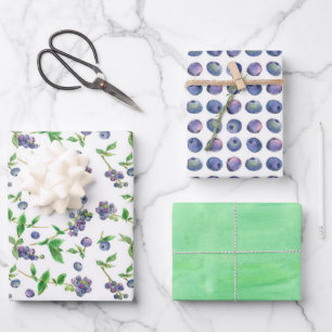 Blueberries Berry Fruit Warm Green Watercolor Wrapping Paper Sheets