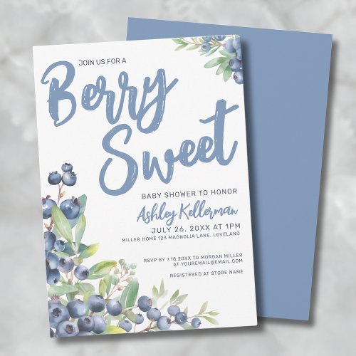 Blueberries Berry Sweet Baby Shower Invitation