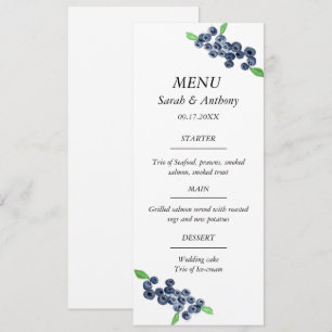 Blueberries Blue Fruit Watercolor Wedding Food Menu