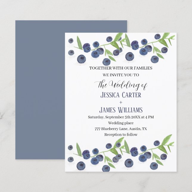 Blueberries Blueberry Fruit Watercolor Wedding (Front/Back)