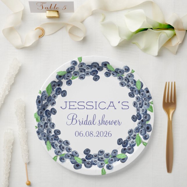 Blueberries Blueberry Fruits Bridal Shower Party Paper Plates (Wedding)