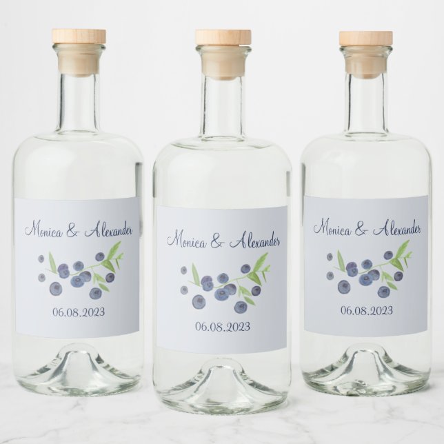 Blueberries Blueberry Fruits Summer Wedding  Liquor Bottle Label (Bottles)