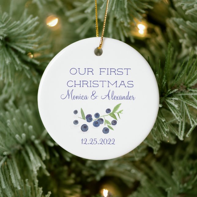 Blueberries Blueberry Fruits Wedding Christmas Ceramic Ornament (Tree)