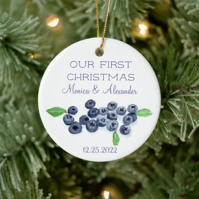 Blueberries Blueberry Fruits Wedding Christmas Ceramic Ornament (Tree)