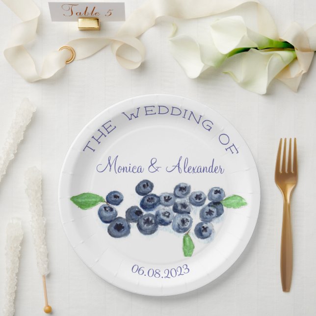 Blueberries Blueberry Fruits Wedding Party Paper Plates (Wedding)