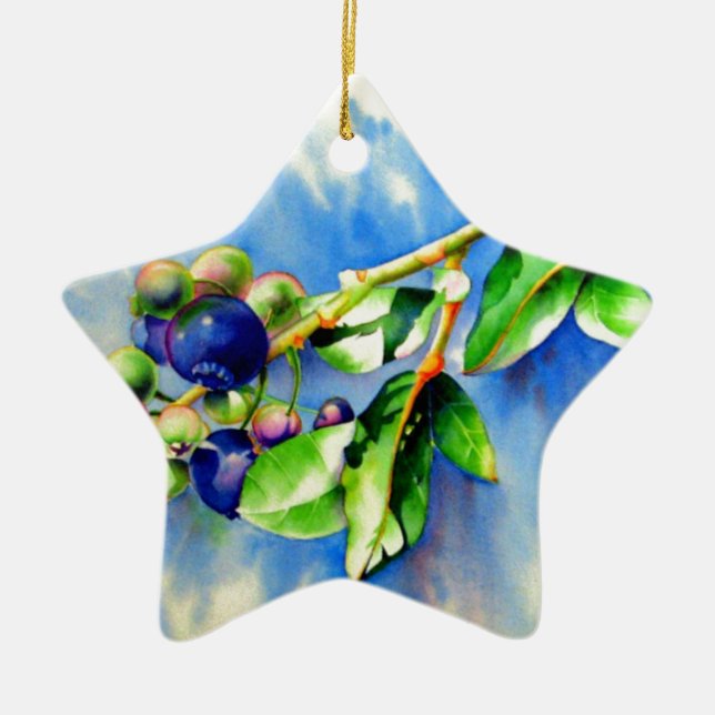 Blueberries Ceramic Ornament (Front)