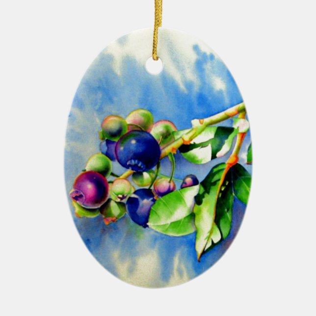 Blueberries Ceramic Ornament (Front)