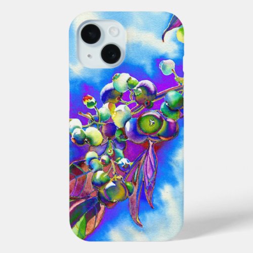 Blueberries elegant watercolor painting iPhone 15 case