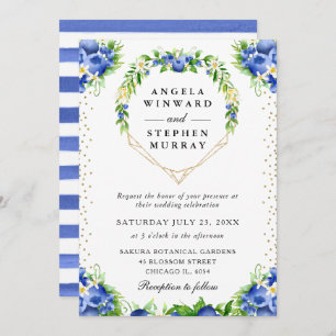 Blueberries Floral Heart Wreath Wedding Invitation