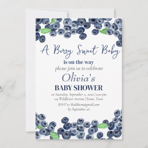 Blueberries Fruit Berry Sweet Baby Shower Invitation