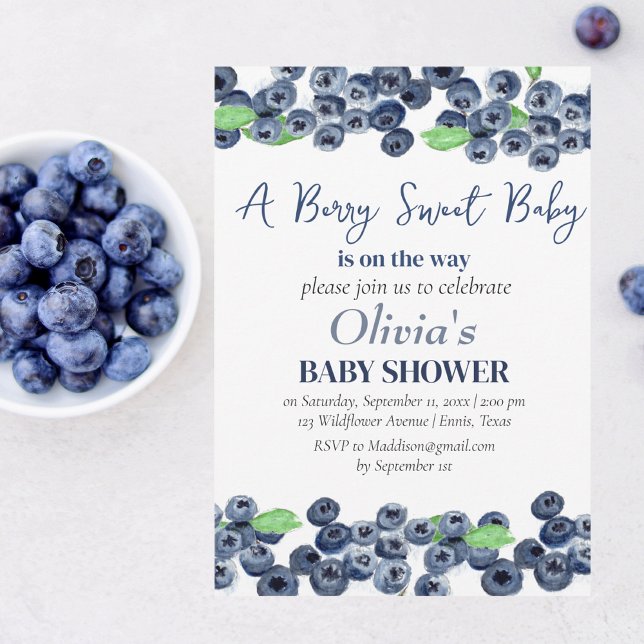 Blueberries Fruit Berry Sweet Baby Shower Invitation (Creator Uploaded)