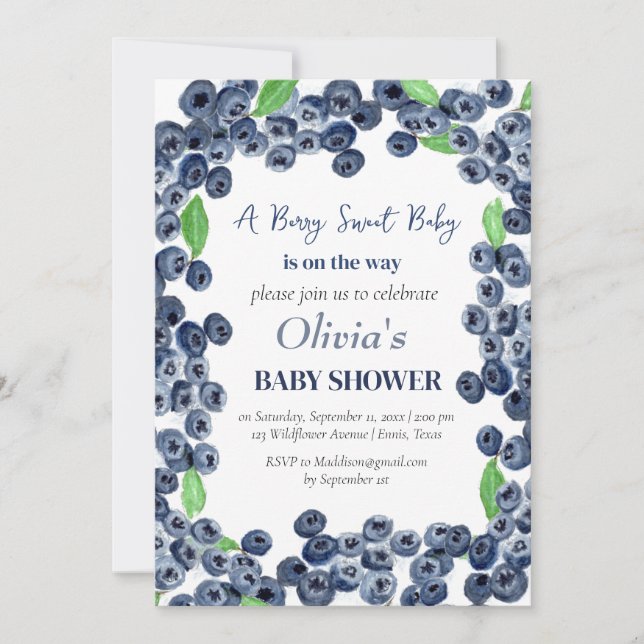 Blueberries Fruit Berry Sweet Baby Shower Invitation (Front)