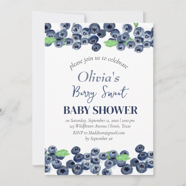 Blueberries Fruit Berry Sweet Baby Shower Invitation (Front)