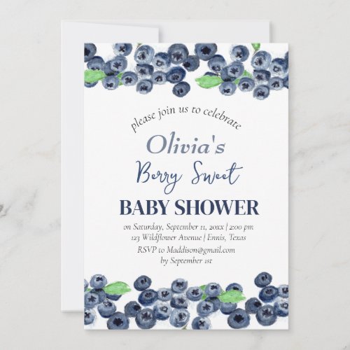 Blueberries Fruit Berry Sweet Baby Shower Invitation