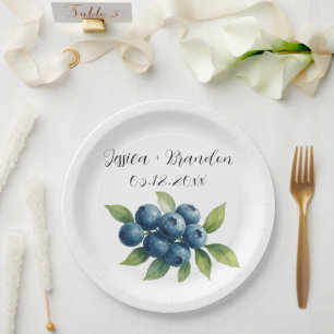 Blueberries Fruit Blueberry Watercolor Wedding Paper Plates