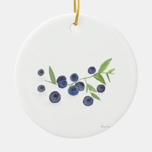 Blueberries fruit kitchen watercolor food purple ceramic ornament