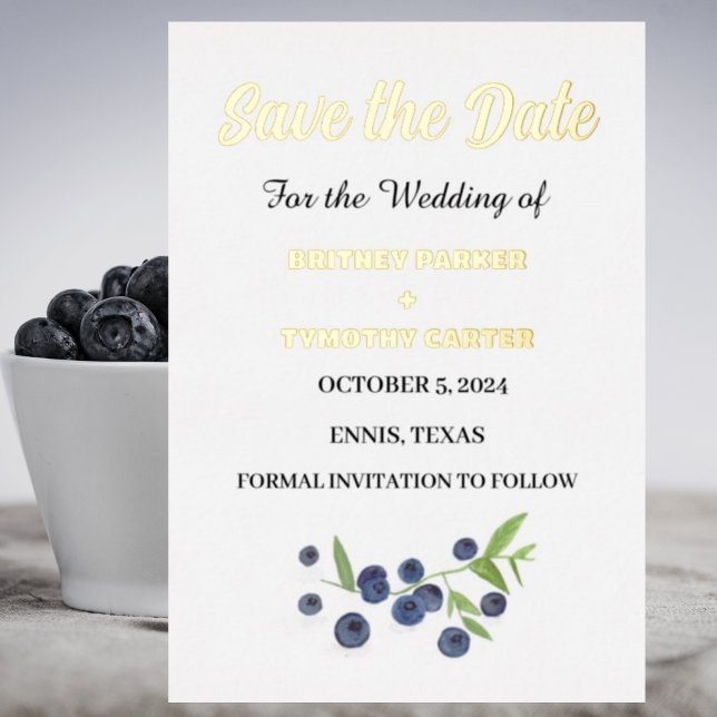 Blueberries Fruit Watercolor Photo QR Code Wedding Foil Invitation (Creator Uploaded)