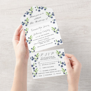 Blueberries Fruits Summer Elegant Rustic Wedding All In One Invitation
