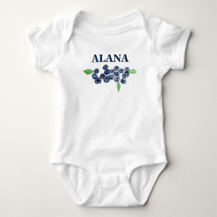 Blueberries fruits watercolor food Name Baby Bodysuit