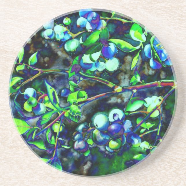 Blueberries -green hue coaster (Front)