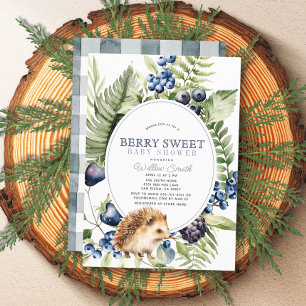 Blueberries & Hedgehog Berry Sweet Boy Baby Shower Invitation
