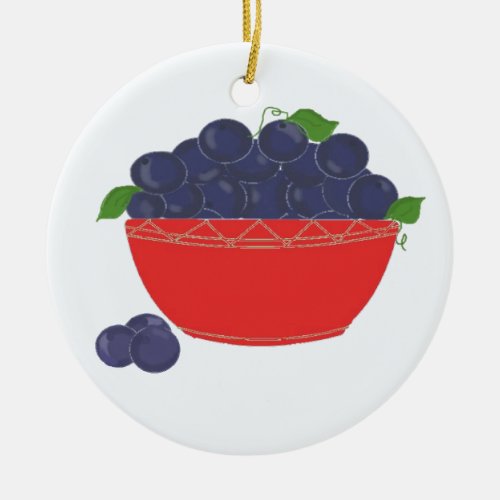 Blueberries in a Red Dish Ceramic Ornament