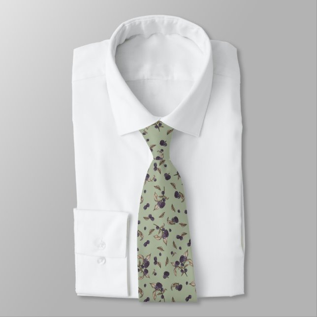Blueberries lime green neck tie (Tied)