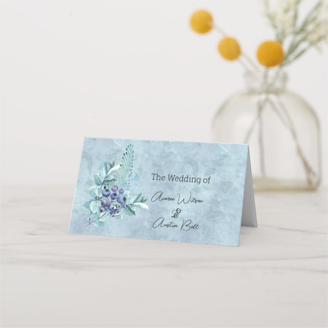 Blueberries Name Place Card (Front)