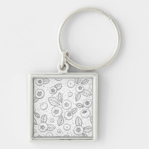 Blueberries on black and white keychain