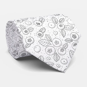 Blueberries on black and white neck tie