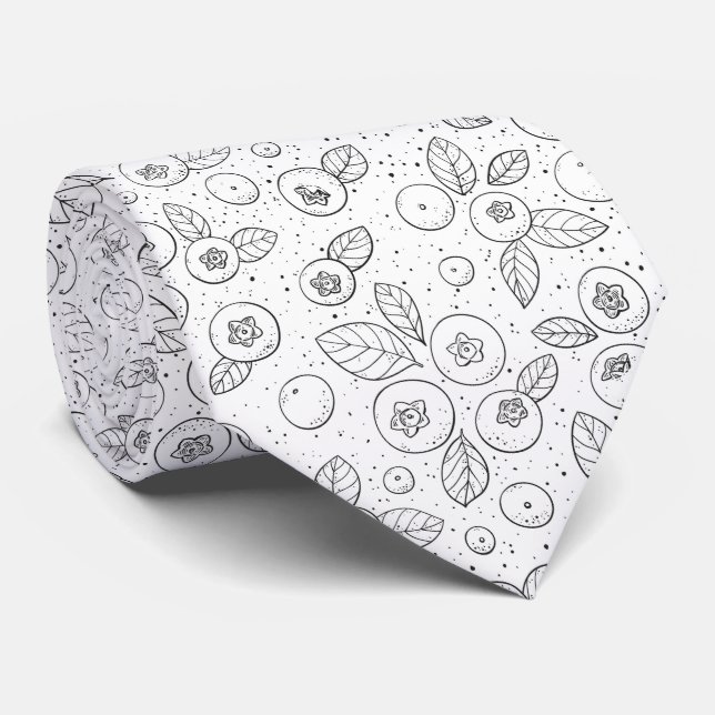 Blueberries on black and white neck tie (Rolled)