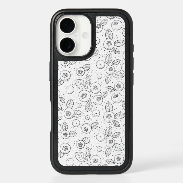 Blueberries on black and white otterbox iPhone case (Back)