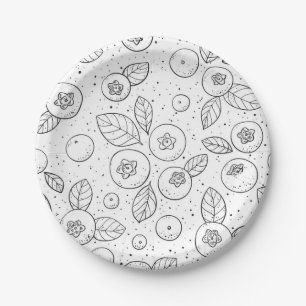 Blueberries on black and white paper plates