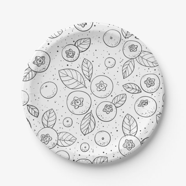 Blueberries on black and white paper plates (Front)